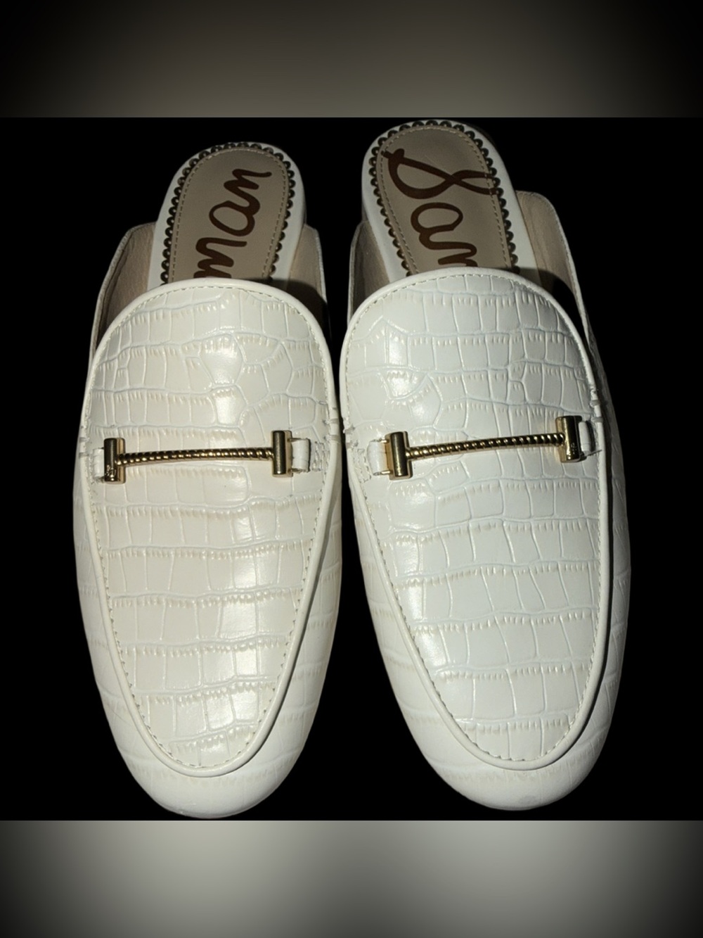 Sam Edelman Laurna White Crocodile Embossed Finish Mules Women’s Size 5.5 NWT - Picture 3 of 10